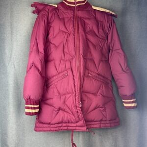 Sno Down Jacket Women's Medium Vintage Reversible Puffer‎ Coat Quilted Stars Red